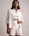 White Cotton Solid Shirt Style Co-Ord Set