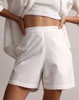 White Cotton Solid Shirt Style Co-Ord Set