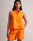 Orange Cotton Solid Shirt Style  Co-Ord Set