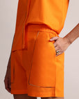 Orange Cotton Solid Shirt Style  Co-Ord Set