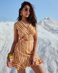 Yellow Cotton Striped Wrap Co-Ord Set