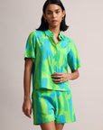 Lime Cotton Abstract Shirt Style Co-Ord Set