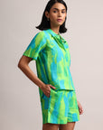 Lime Cotton Abstract Shirt Style Co-Ord Set