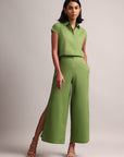 Green Cotton Solid Shirt Style Co-Ord Set