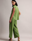 Green Cotton Solid Shirt Style Co-Ord Set