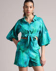 Aqua Cotton Abstract Shirt Style Co-Ord Set