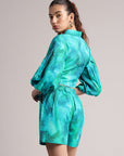 Aqua Cotton Abstract Shirt Style Co-Ord Set