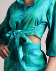 Aqua Cotton Abstract Shirt Style Co-Ord Set