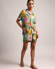 Multicolor Muslin Tropical Floral Print Shirt Co-Ord Set