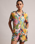 Multicolor Muslin Tropical Floral Print Shirt Co-Ord Set