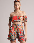 Orange Muslin Tropical Off Shoulder Co-ord Set