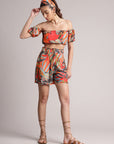 Orange Muslin Tropical Off Shoulder Co-ord Set