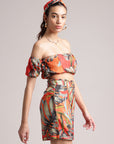 Orange Muslin Tropical Off Shoulder Co-ord Set