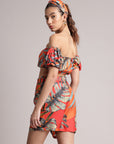 Orange Muslin Tropical Off Shoulder Co-ord Set