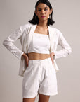 White Cotton Schiffli Regular Co-Ord Set