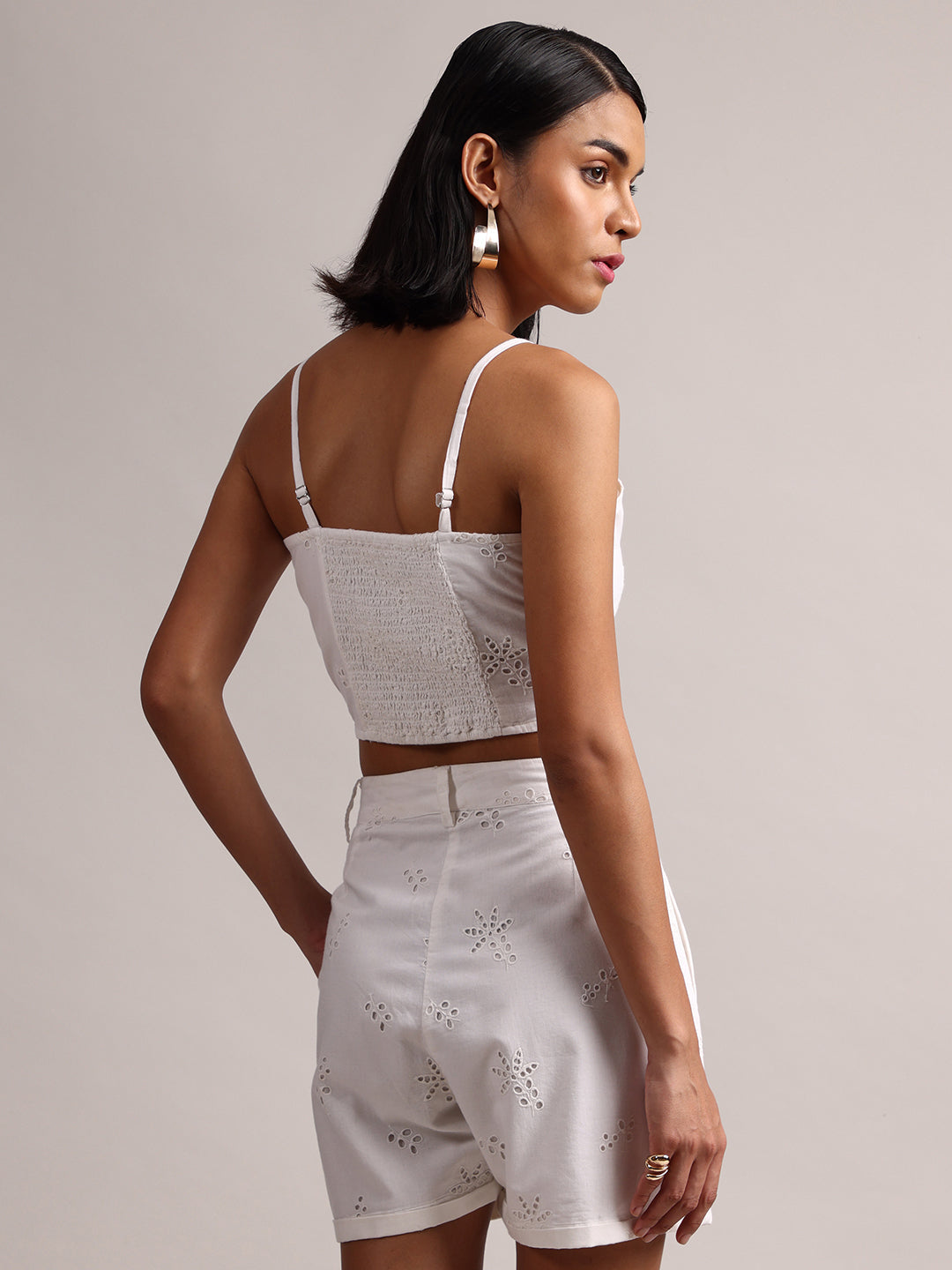 White Cotton Schiffli Regular Co-Ord Set