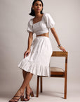 White Cotton Schiffli Fit & Flare Skirt Top Set