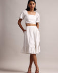 White Cotton Schiffli Fit & Flare Skirt Top Set