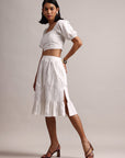 White Cotton Schiffli Fit & Flare Skirt Top Set