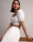 White Cotton Schiffli Fit & Flare Skirt Top Set