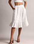 White Cotton Schiffli Fit & Flare Skirt Top Set