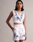 White Cotton Embroidered Wrap Back Tie-Up Co-Ord Set