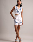 White Cotton Embroidered Wrap Back Tie-Up Co-Ord Set