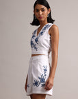 White Cotton Embroidered Wrap Back Tie-Up Co-Ord Set