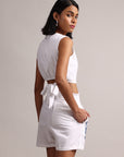 White Cotton Embroidered Wrap Back Tie-Up Co-Ord Set