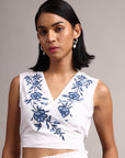 White Cotton Embroidered Wrap Back Tie-Up Co-Ord Set