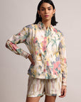 Cream Cotton Linen Floral Shirt Co-Ord Set