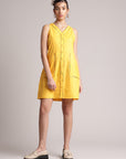 Yellow Cotton Solid Shirt Dress