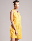 Yellow Cotton Solid Shirt Dress