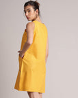 Yellow Cotton Solid Shirt Dress