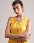 Yellow Cotton Solid Shirt Dress