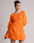 Orange Poplin Solid Fit & Flare Dress