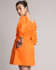 Orange Poplin Solid Fit & Flare Dress