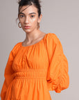 Orange Poplin Solid Fit & Flare Dress