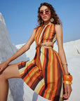 Multicolor Cotton Striped Side Cut-Out Dress