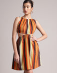 Multicolor Cotton Striped Side Cut-Out Dress