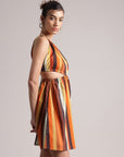 Multicolor Cotton Striped Side Cut-Out Dress