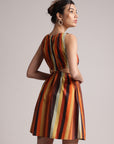 Multicolor Cotton Striped Side Cut-Out Dress