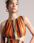 Multicolor Cotton Striped Side Cut-Out Dress