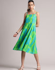 Lime Cotton Abstract A-Line Dress