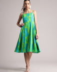 Lime Cotton Abstract A-Line Dress