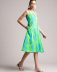 Lime Cotton Abstract A-Line Dress