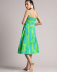 Lime Cotton Abstract A-Line Dress