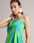 Lime Cotton Abstract A-Line Dress