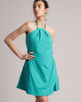 Aqua Solid Halter Neck Tie-Up Wrap Dress