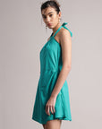 Aqua Solid Halter Neck Tie-Up Wrap Dress